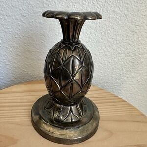 VTG Pineapple Finial Decor Candle‎ Holder 6 Inch Pedestal Silver Plated Brass